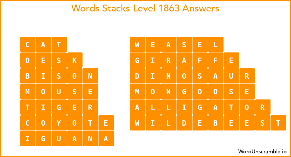 Word Stacks Level 1863 Answers