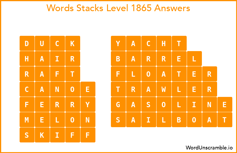 Word Stacks Level 1865 Answers