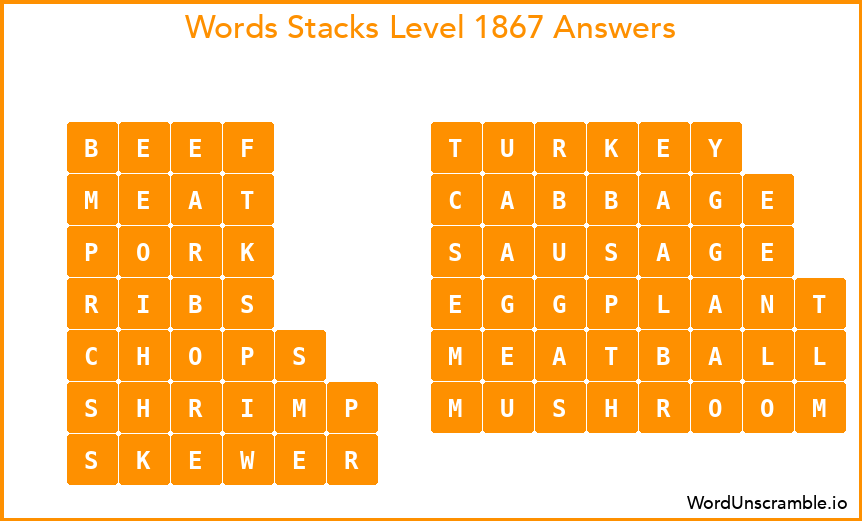 Word Stacks Level 1867 Answers