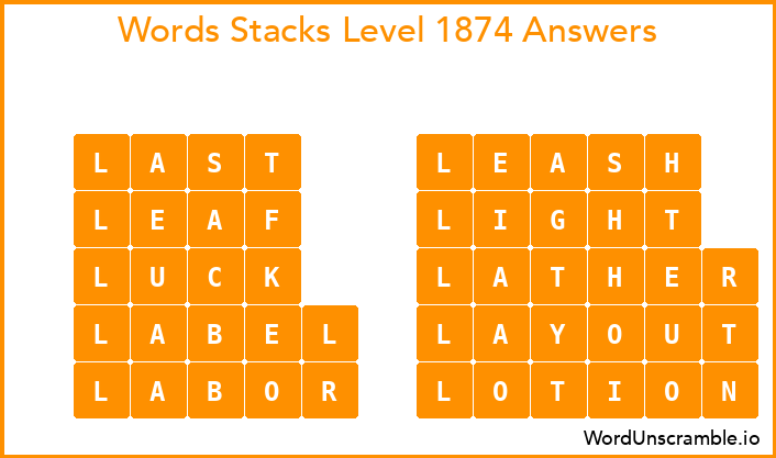 Word Stacks Level 1874 Answers