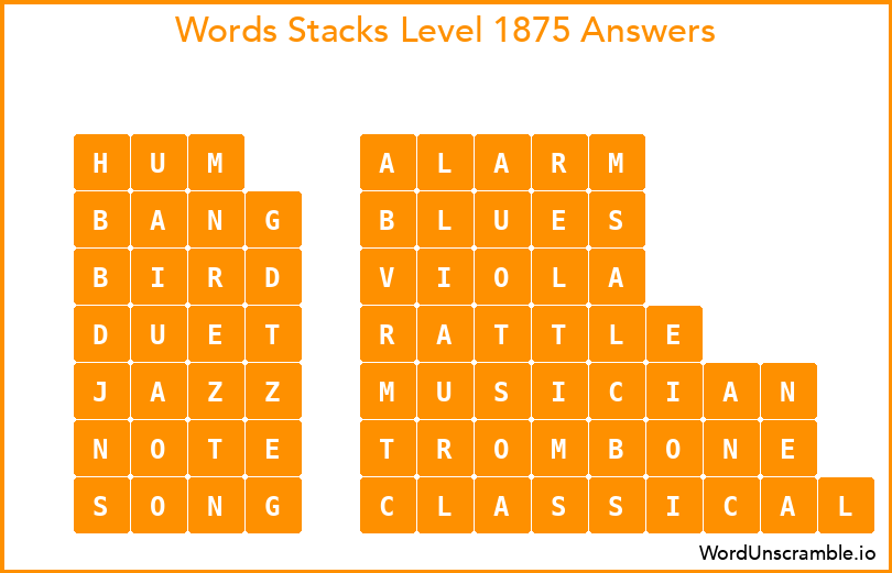Word Stacks Level 1875 Answers