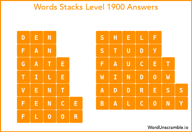 Word Stacks Level 1900 Answers