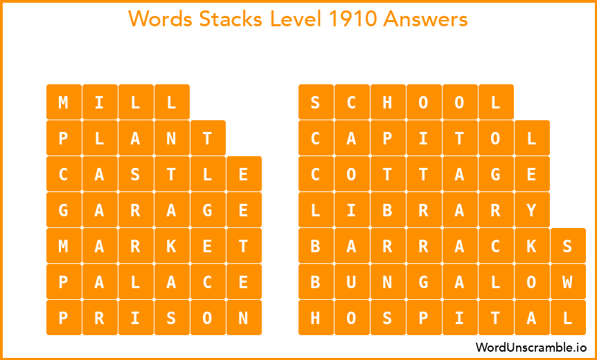 Word Stacks Level 1910 Answers