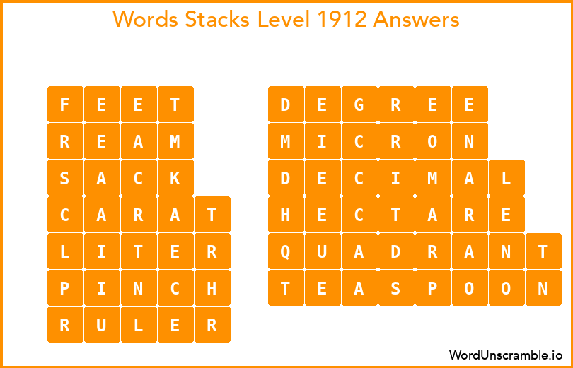 Word Stacks Level 1912 Answers
