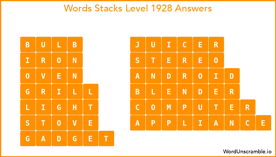 Word Stacks Level 1928 Answers