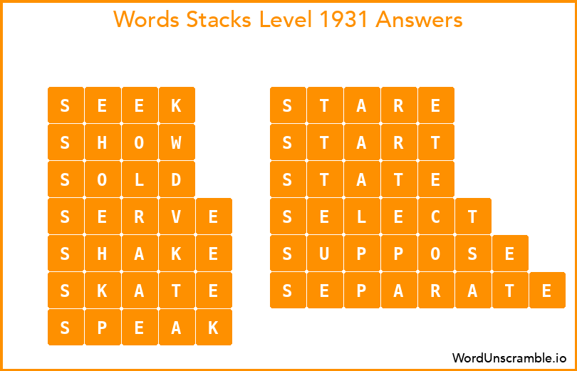 Word Stacks Level 1931 Answers