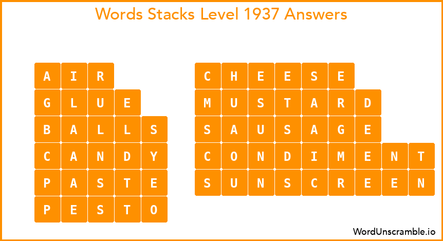 Word Stacks Level 1937 Answers