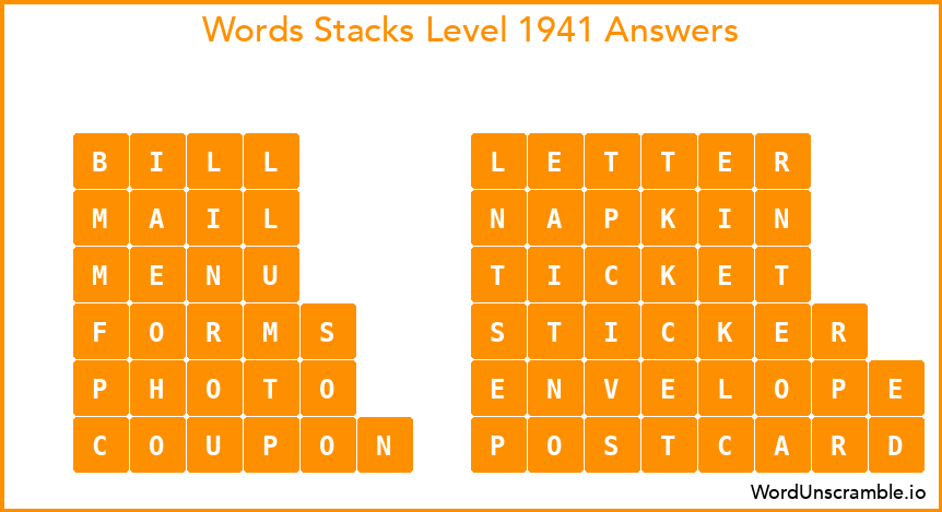 Word Stacks Level 1941 Answers