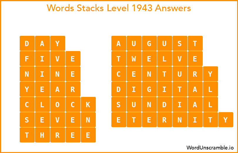 Word Stacks Level 1943 Answers