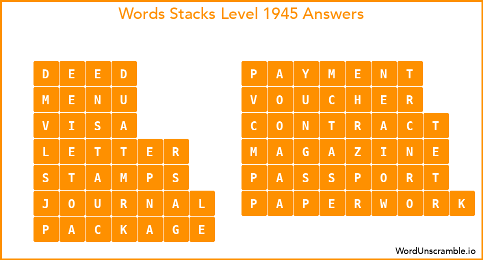 Word Stacks Level 1945 Answers