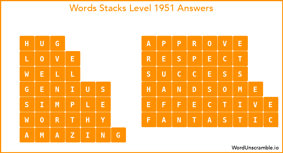 Word Stacks Level 1951 Answers