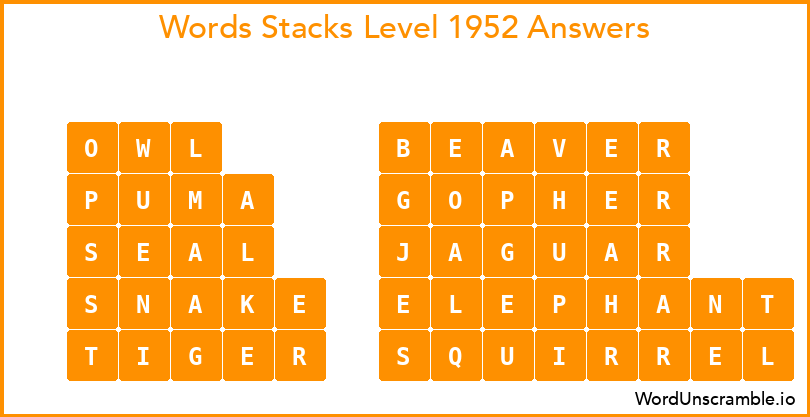 Word Stacks Level 1952 Answers
