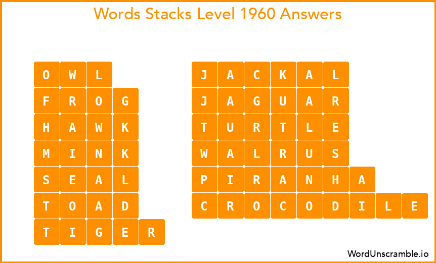 Word Stacks Level 1960 Answers