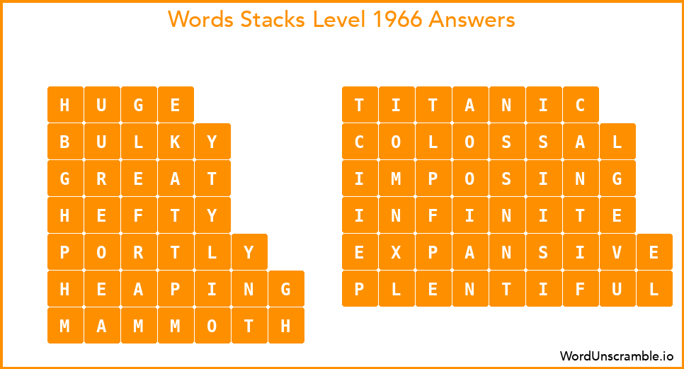 Word Stacks Level 1966 Answers