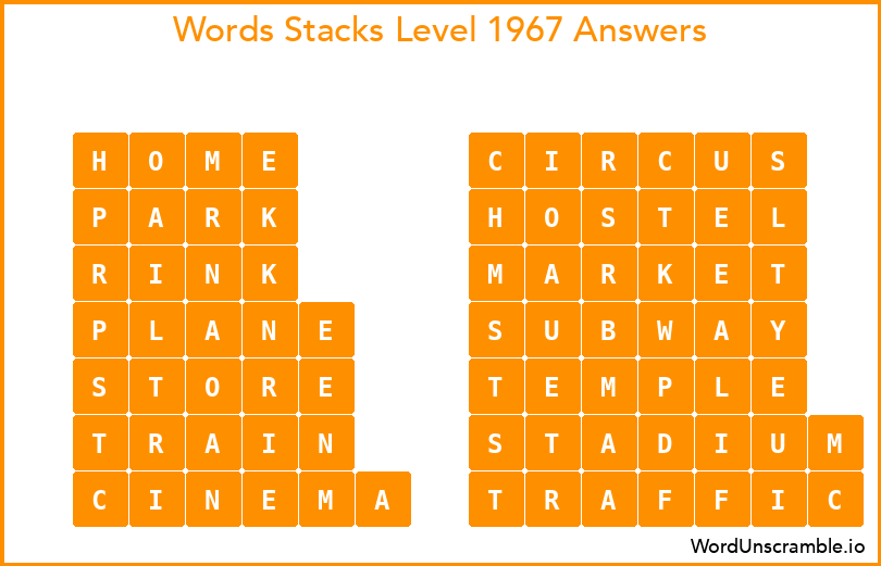 Word Stacks Level 1967 Answers