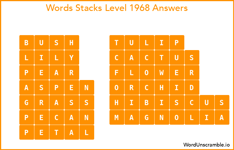 Word Stacks Level 1968 Answers