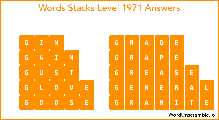 Word Stacks Level 1971 Answers