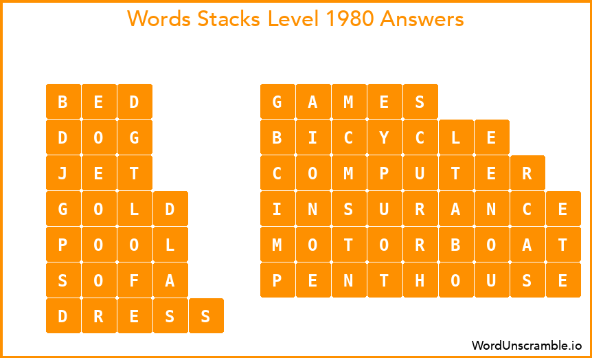 Word Stacks Level 1980 Answers