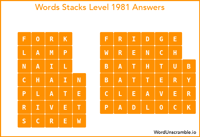 Word Stacks Level 1981 Answers