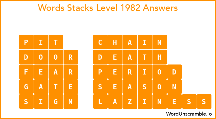 Word Stacks Level 1982 Answers