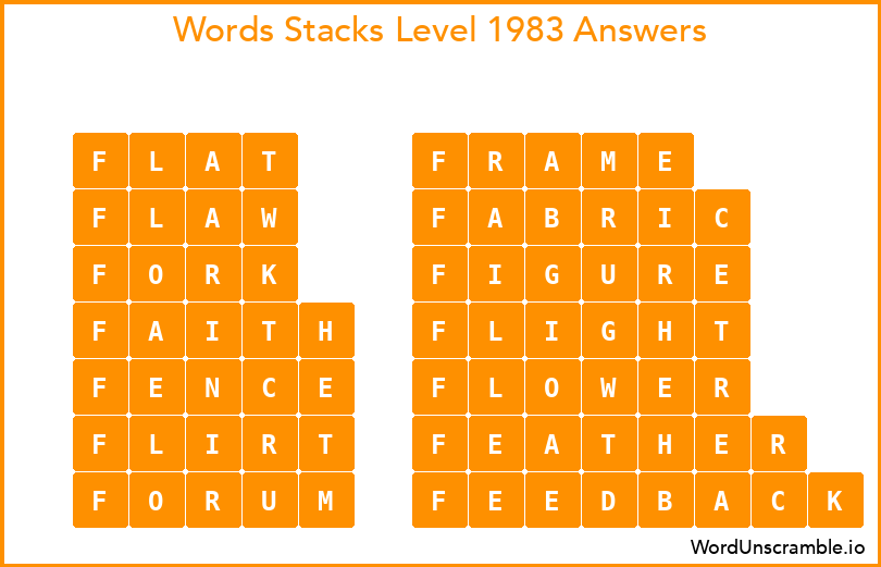 Word Stacks Level 1983 Answers