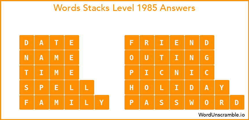 Word Stacks Level 1985 Answers