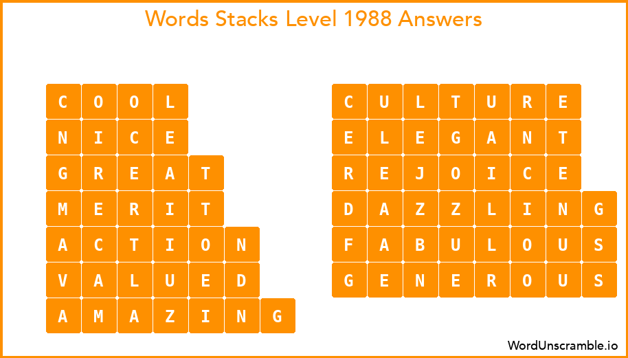 Word Stacks Level 1988 Answers