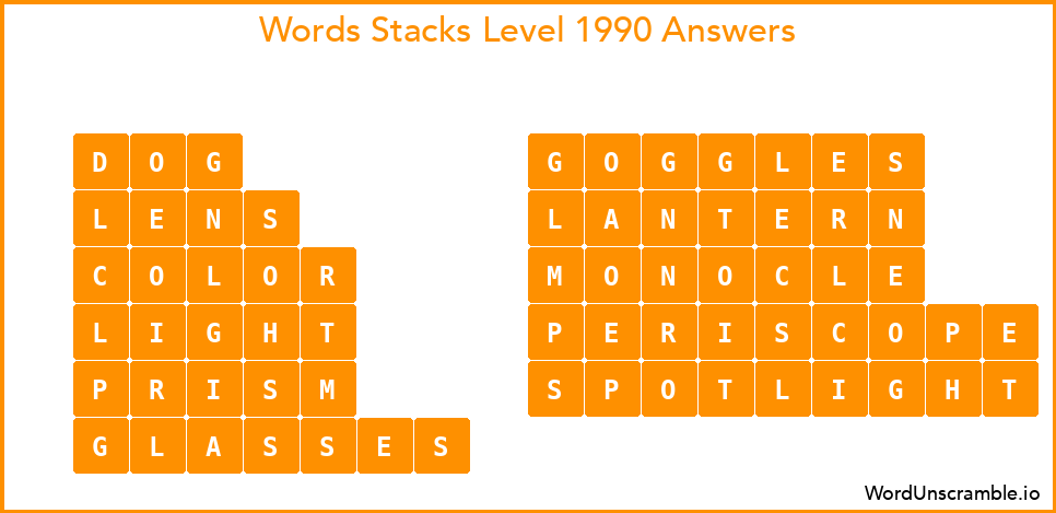 Word Stacks Level 1990 Answers