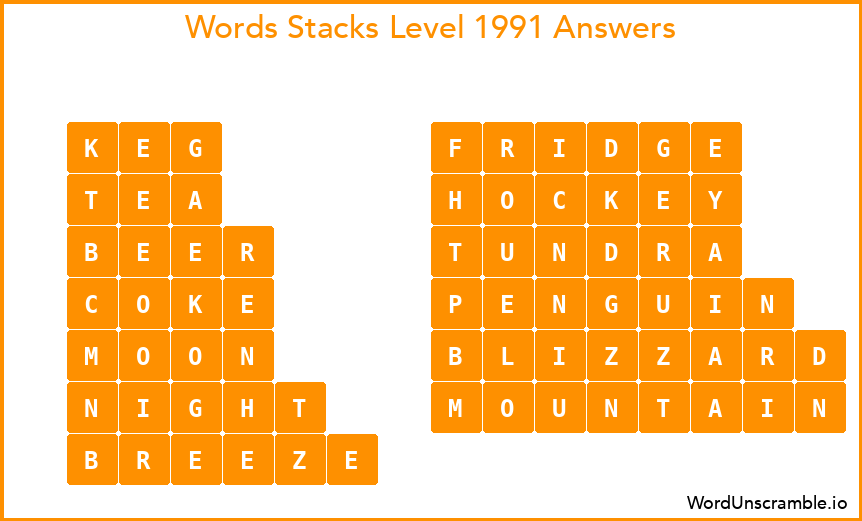 Word Stacks Level 1991 Answers