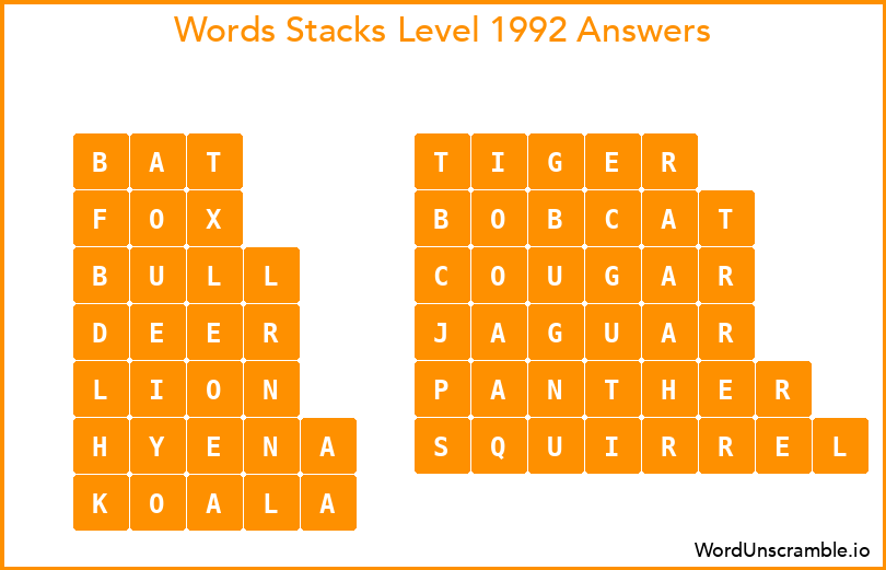 Word Stacks Level 1992 Answers