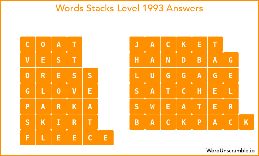 Word Stacks Level 1993 Answers
