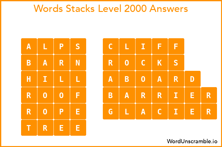 Word Stacks Level 2000 Answers