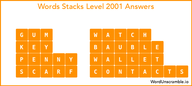 Word Stacks Level 2001 Answers