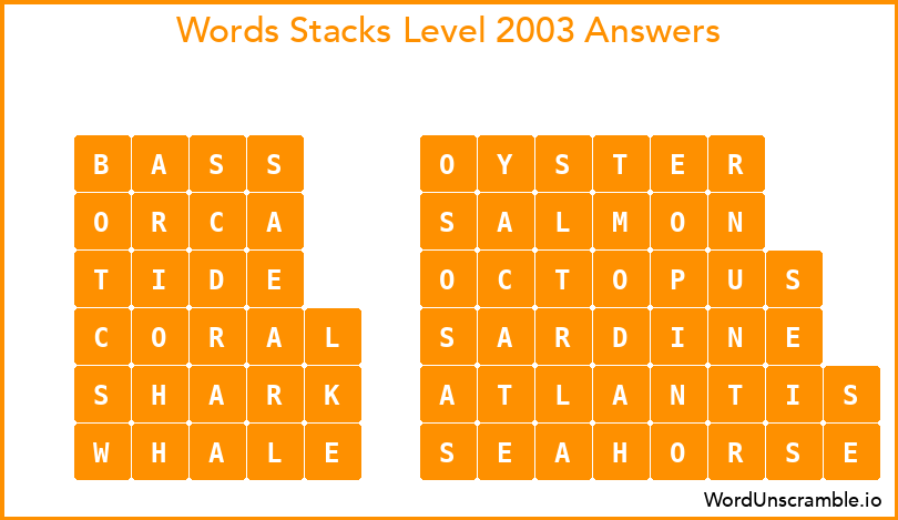 Word Stacks Level 2003 Answers