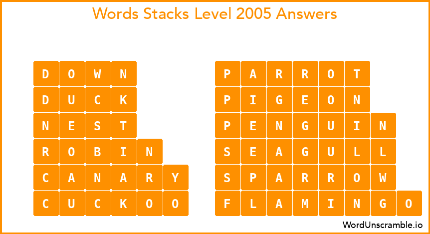 Word Stacks Level 2005 Answers