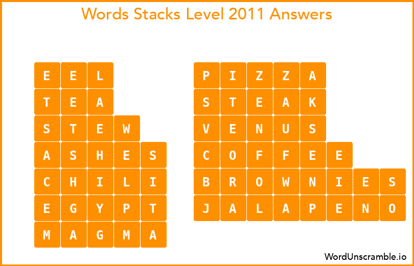 Word Stacks Level 2011 Answers