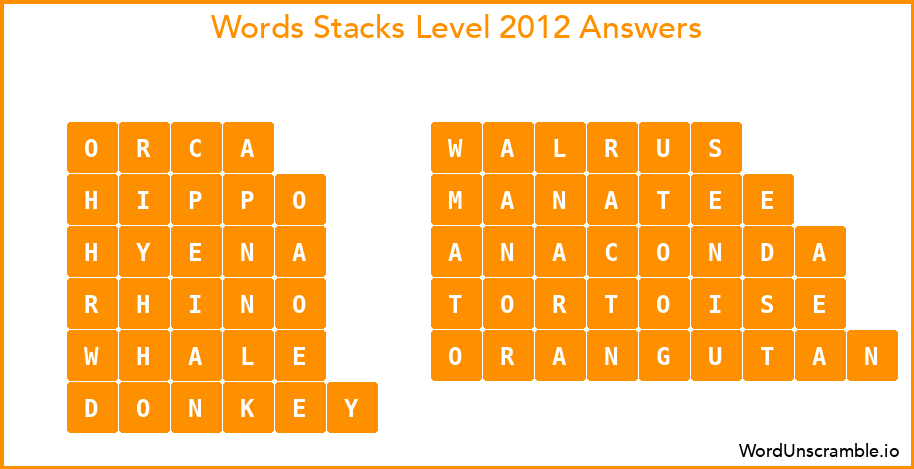 Word Stacks Level 2012 Answers
