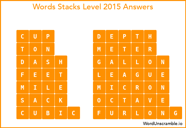 Word Stacks Level 2015 Answers