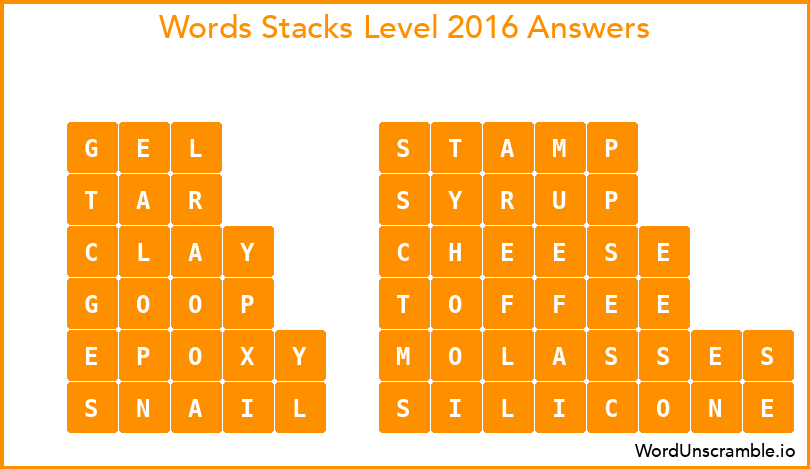 Word Stacks Level 2016 Answers