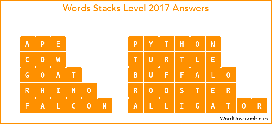 Word Stacks Level 2017 Answers