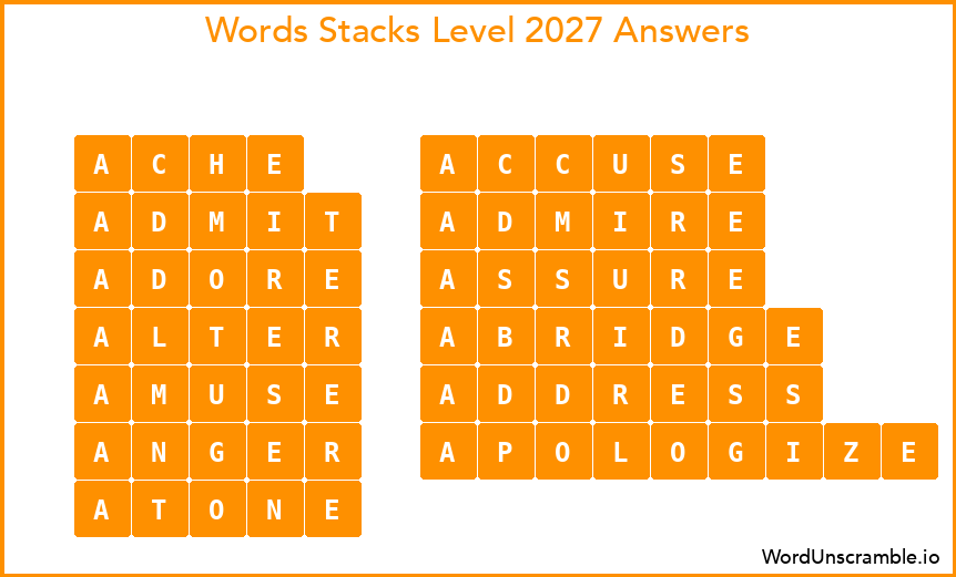 Word Stacks Level 2027 Answers