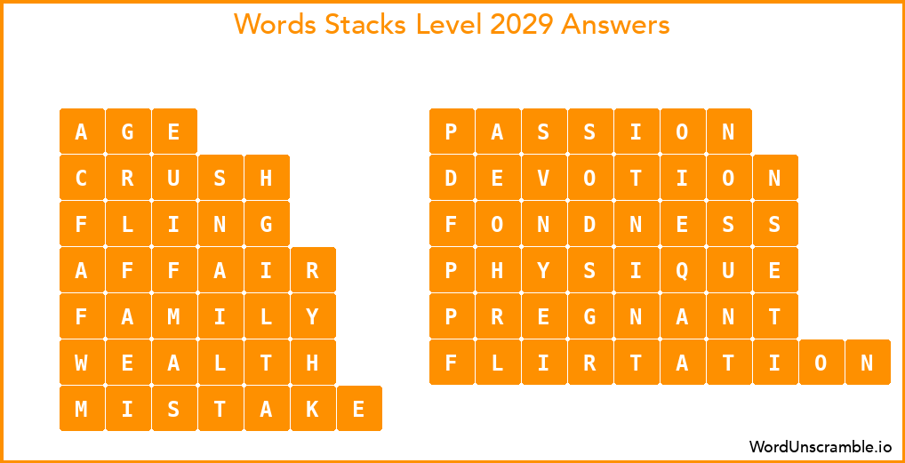 Word Stacks Level 2029 Answers