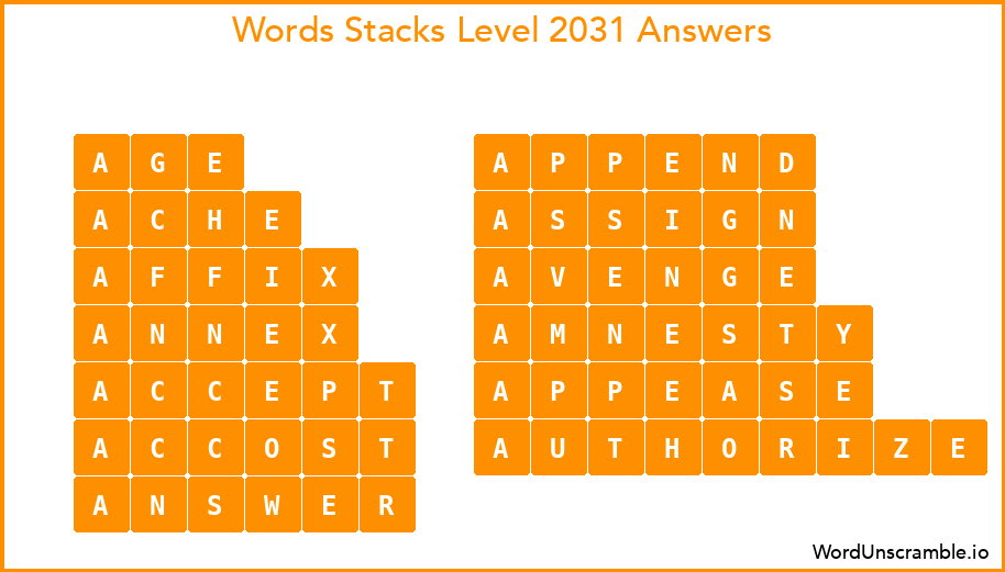 Word Stacks Level 2031 Answers