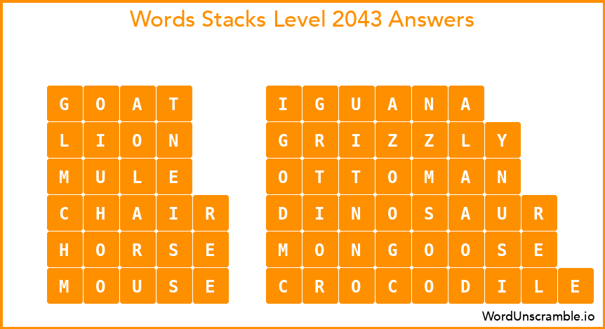 Word Stacks Level 2043 Answers