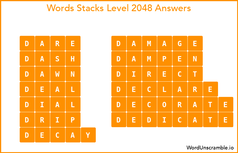 Word Stacks Level 2048 Answers
