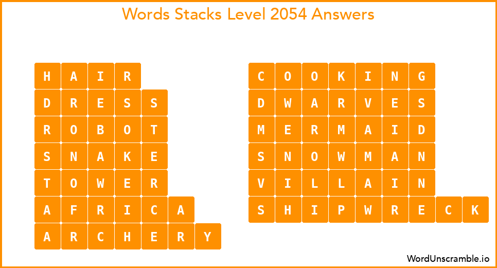 Word Stacks Level 2054 Answers