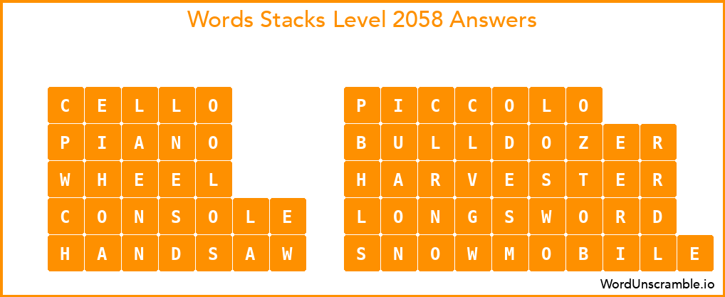 Word Stacks Level 2058 Answers