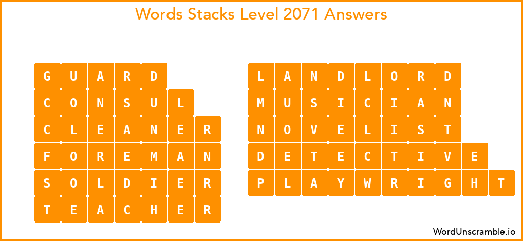 Word Stacks Level 2071 Answers