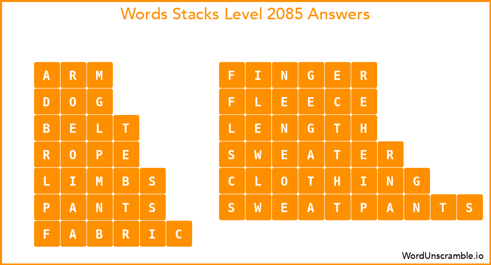 Word Stacks Level 2085 Answers
