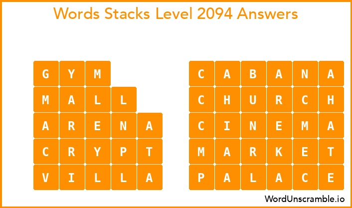 Word Stacks Level 2094 Answers
